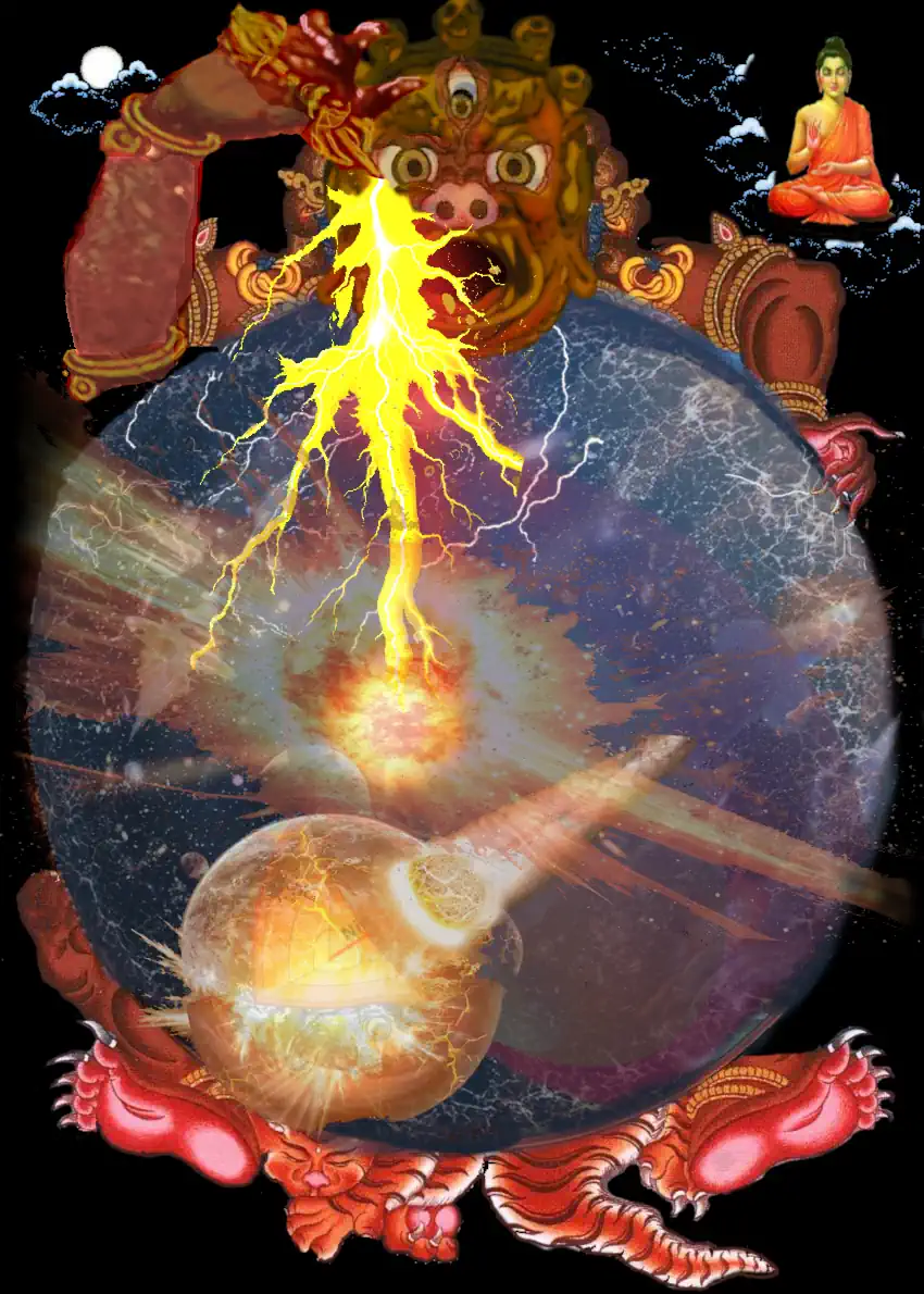 Das Vajra im Mahāyāna wird als unzerstörbares Hilfsmittel zur Überwindung der Ansichten (diṭṭhis) verstanden. Es verkörpert die unerschütterliche Kraft der Wahrheit, die wie ein Diamant alle Täuschungen durchdringt und wie ein Donnerkeil die Verblendungen zerschneidet. Im Vajrayāna symbolisiert es die höchste Erkenntnis der Leerheit (śūnyatā), durch die alle falschen Vorstellungen und Anhaftungen aufgelöst werden. So ist das Vajra nicht bloß ein äußeres Ritualobjekt, sondern Ausdruck der erwachten Weisheit, die jede Ansicht transzendiert und den Geist in die Freiheit jenseits aller Konzepte führt...